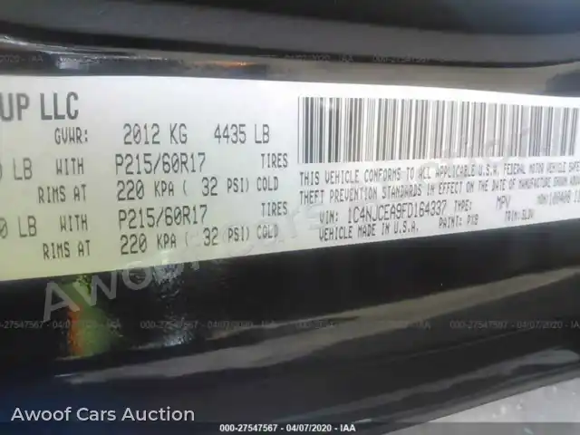 2015 Jeep Compass 1C4NJCEA9FD164337 — hoton gwanjo Iaai na 9