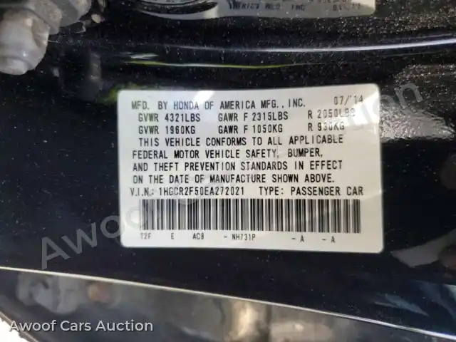 2014 Honda Accord 1HGCR2F50EA272021 — Copart auction photo 12