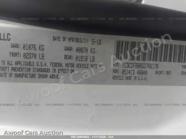 2016 Dodge Dart 1C3CDFBB8GD766178 — hoton gwanjo Iaai na 9