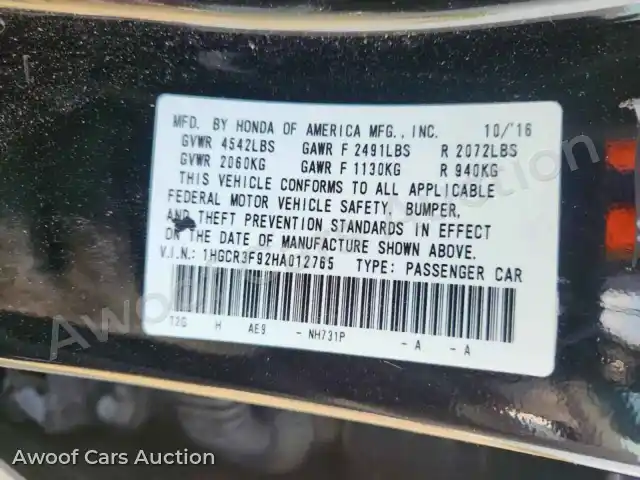 2017 Honda Accord 1HGCR3F92HA012765 — hoton gwanjo Copart na 13