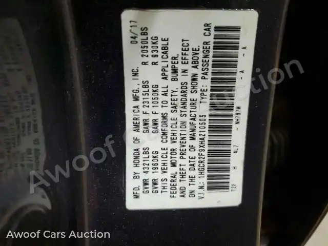 2017 Honda Accord 1HGCR2F9XHA210505 — Copart auction photo 12