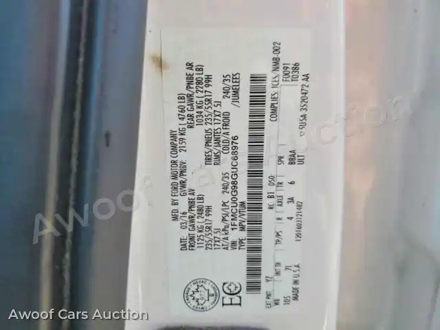 2016 Ford Escape 1FMCU0G98GUC68976 — Copart auction photo 12