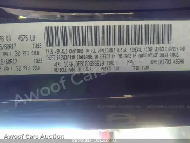 2016 Jeep Compass 1C4NJDEB1GD598610 — Iaai auction photo 9