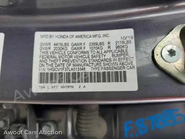 2020 Honda Accord 1HGCV1F37LA013348 — Copart auction photo 13