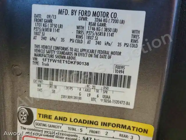 2013 Ford F150 1FTFW1ET1DKF90138 — Copart auction photo 12