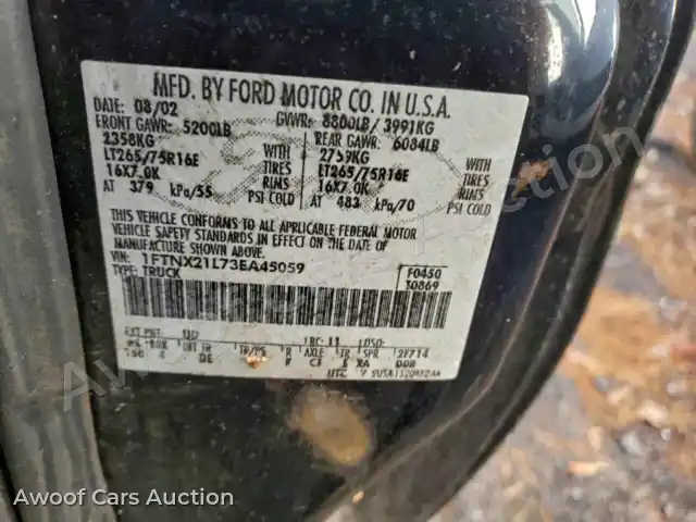 2003 Ford F250 1FTNX21L73EA45059 — photo 12 de la vente Copart