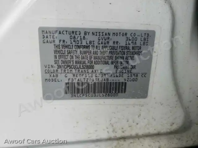 2018 Nissan Kicks 3N1CP5CU3JL528000 — hoton gwanjo Copart na 10