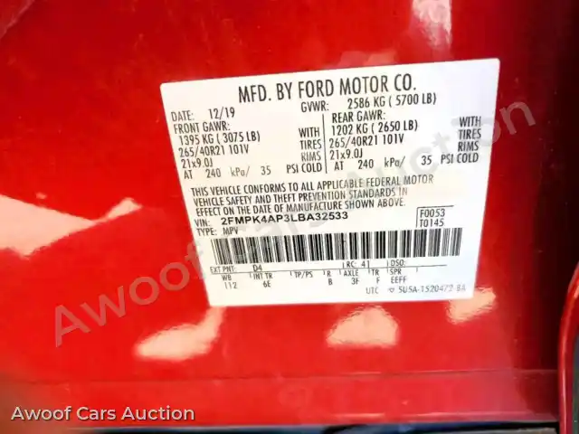 2020 Ford Edge 2FMPK4AP3LBA32533 — photo 12 de la vente Copart