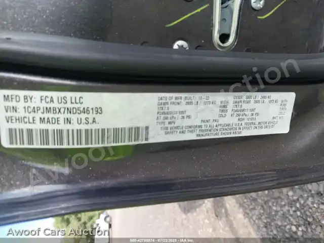 2022 Jeep Cherokee 1C4PJMBX7ND546193 — Iaai auction photo 9