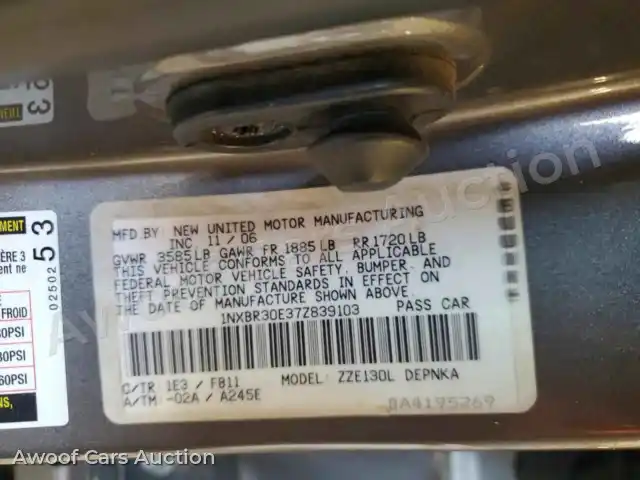 2007 Toyota Corolla 1NXBR30E37Z839103 — Copart auction photo 12