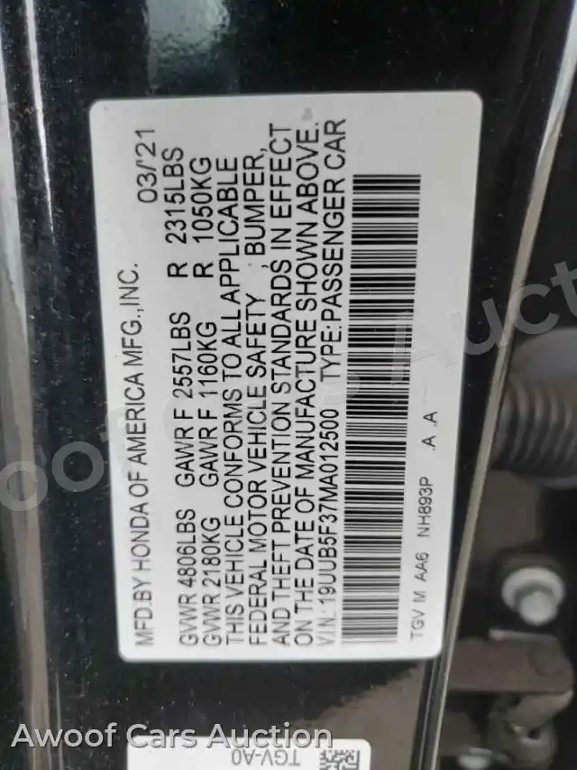 2021 Acura TLX 19UUB5F37MA012500 — Copart auction photo 13