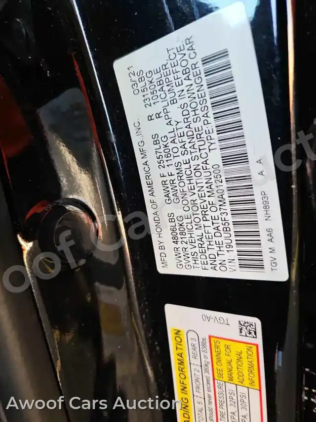 2021 Acura TLX 19UUB5F37MA012500 — Manheim auction photo 25