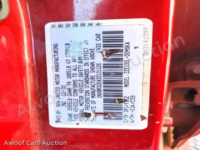 2003 Toyota Corolla 1NXBR32E43Z131126 — hoton gwanjo Copart na 12
