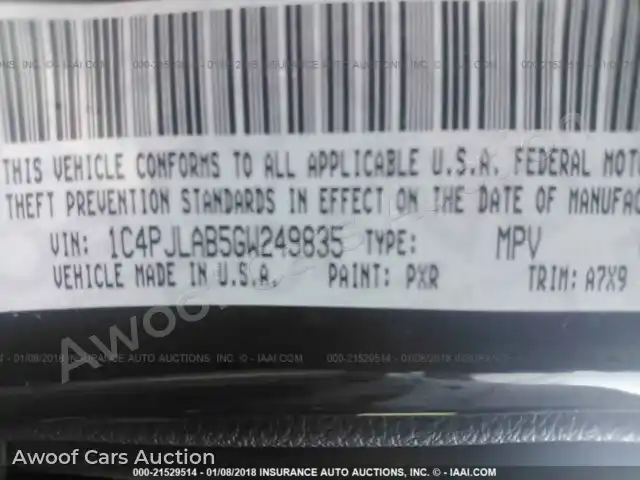 2016 Jeep Cherokee 1C4PJLAB5GW249835 — Iaai auction photo 9