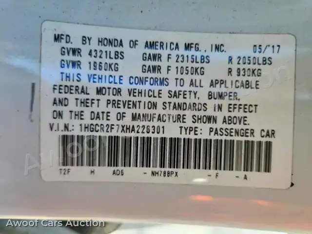 2017 Honda Accord 1HGCR2F7XHA226301 — Copart auction photo 12