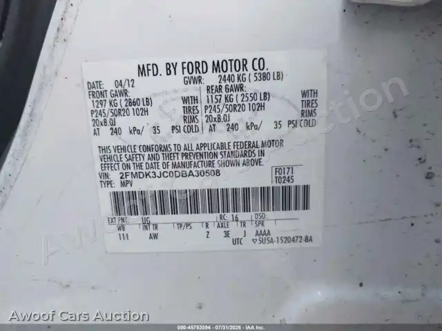2013 Ford Edge 2FMDK3JC0DBA30508 — Iaai auction photo 9