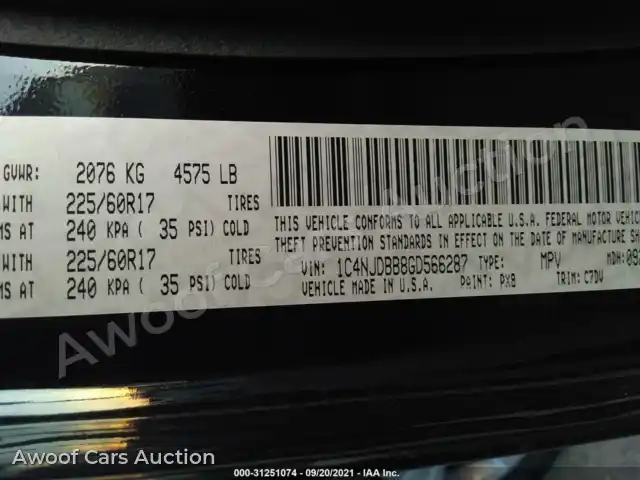 2016 Jeep Compass 1C4NJDBB8GD566287 — Iaai auction photo 9