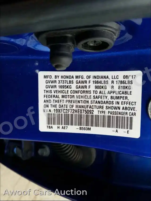 2017 Honda Civic 19XFC2F72HE075092 — Copart auction photo 10