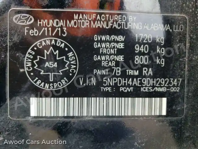 2013 Hyundai Elantra 5NPDH4AE9DH292347 — Copart auction photo 10