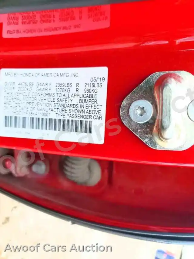 2019 Honda Accord 1HGCV1F38KA110007 — Copart auction photo 13