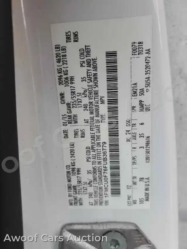 2015 Ford Escape 1FMCU0F76FUB36779 — Copart auction photo 13