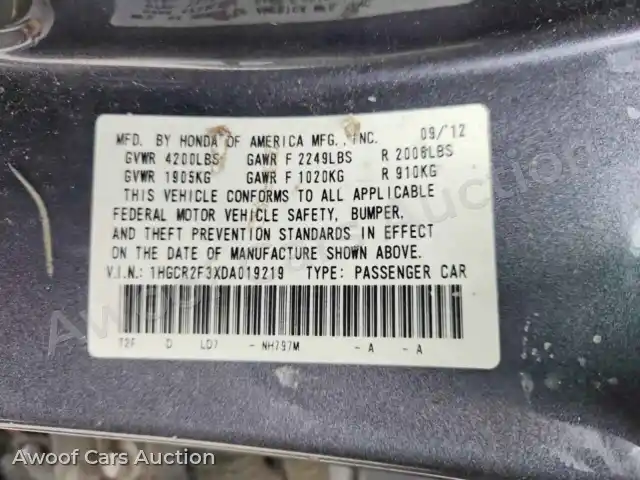 2013 Honda Accord 1HGCR2F3XDA019219 — Copart auction photo 13