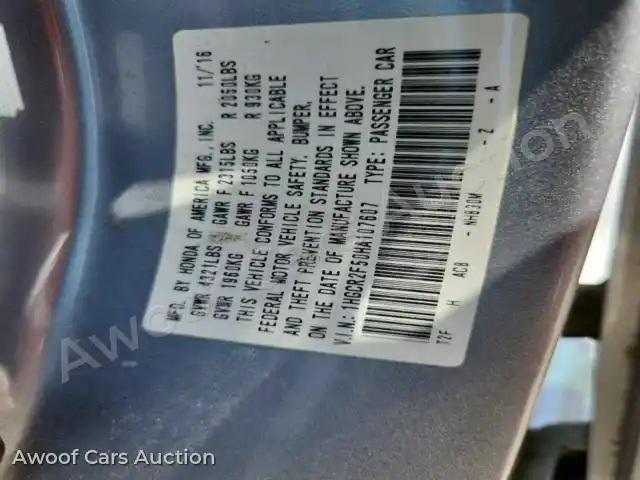 2017 Honda Accord 1HGCR2F50HA107607 — hoton gwanjo Copart na 12