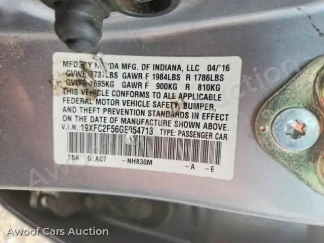 2016 Honda Civic 19XFC2F56GE054713 — Copart auction photo 12