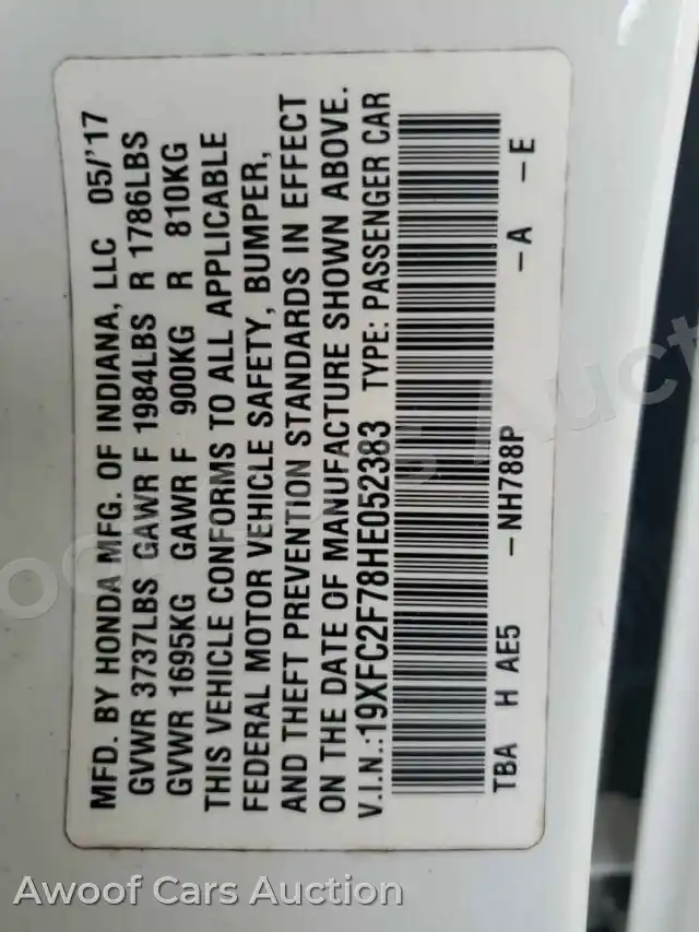 2017 Honda Civic 19XFC2F78HE052383 — Copart auction photo 12