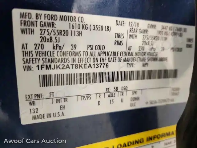 2019 Ford Expedition 1FMJK2AT8KEA13776 — Copart auction photo 13