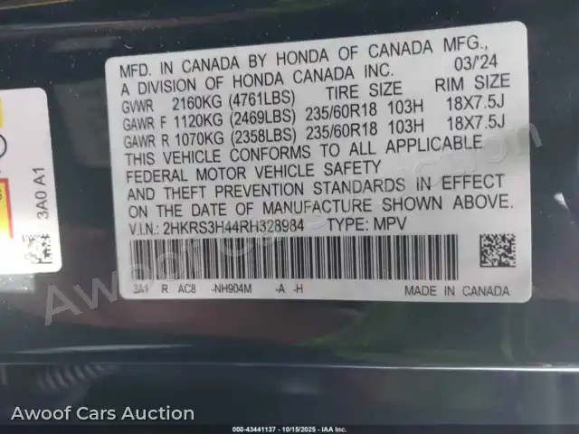 2024 Honda CR-V 2HKRS3H44RH328984 — Iaai auction photo 9