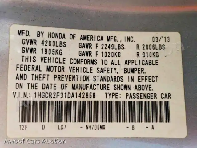 2013 Honda Accord 1HGCR2F31DA142858 — Copart auction photo 12