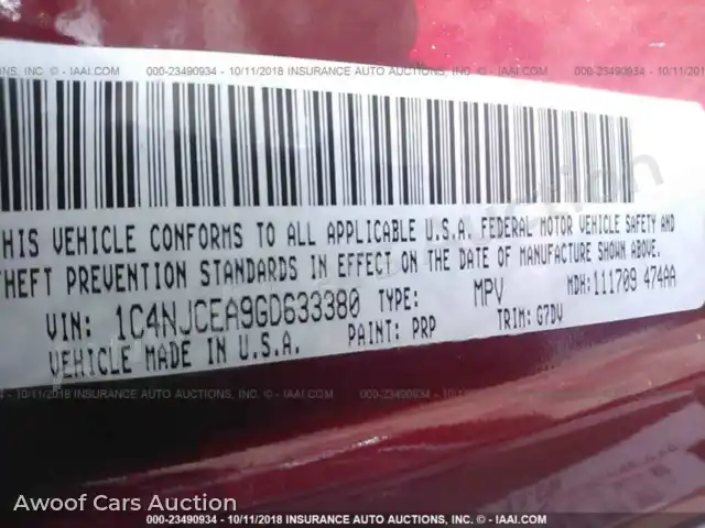 2016 Jeep Compass 1C4NJCEA9GD633380 — Iaai auction photo 9
