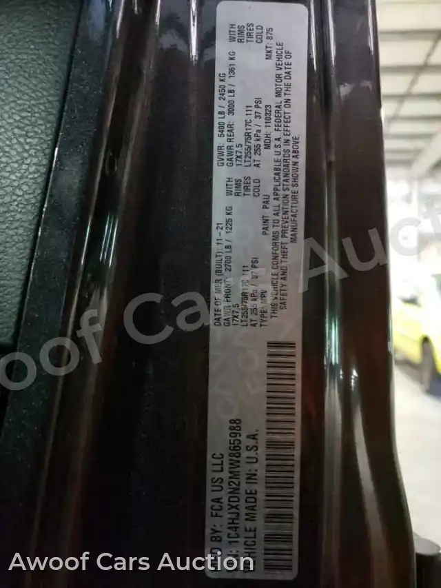 2021 Jeep Wrangler 1C4HJXDN2MW865988 — hoton gwanjo Copart na 12