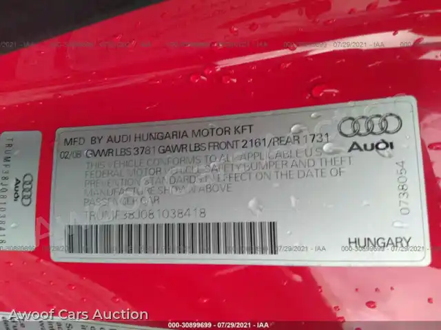 2008 Audi TT TRUMF38J081038418 — Iaai auction photo 9