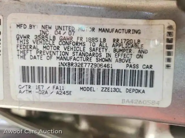 2007 Toyota Corolla 1NXBR32E77Z906461 — hoton gwanjo Copart na 12