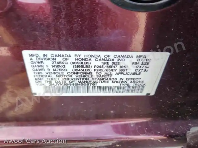 2008 Honda Ridgeline 2HJYK16448H508701 — Copart auction photo 12