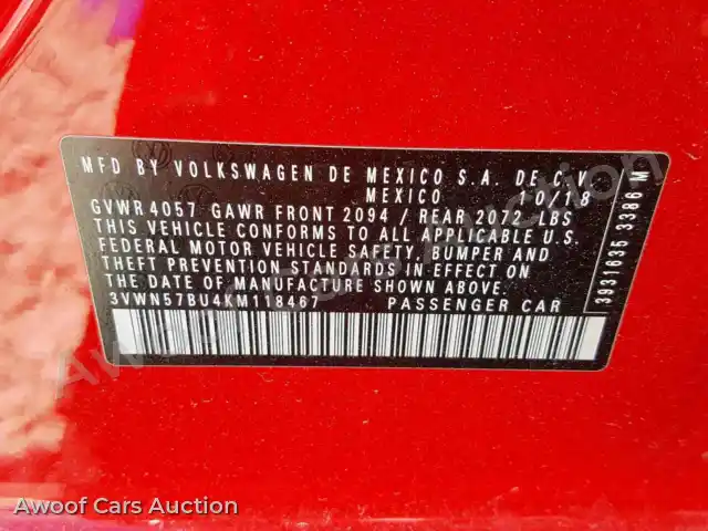 2019 Volkswagen Jetta 3VWN57BU4KM118467 — Copart auction photo 10