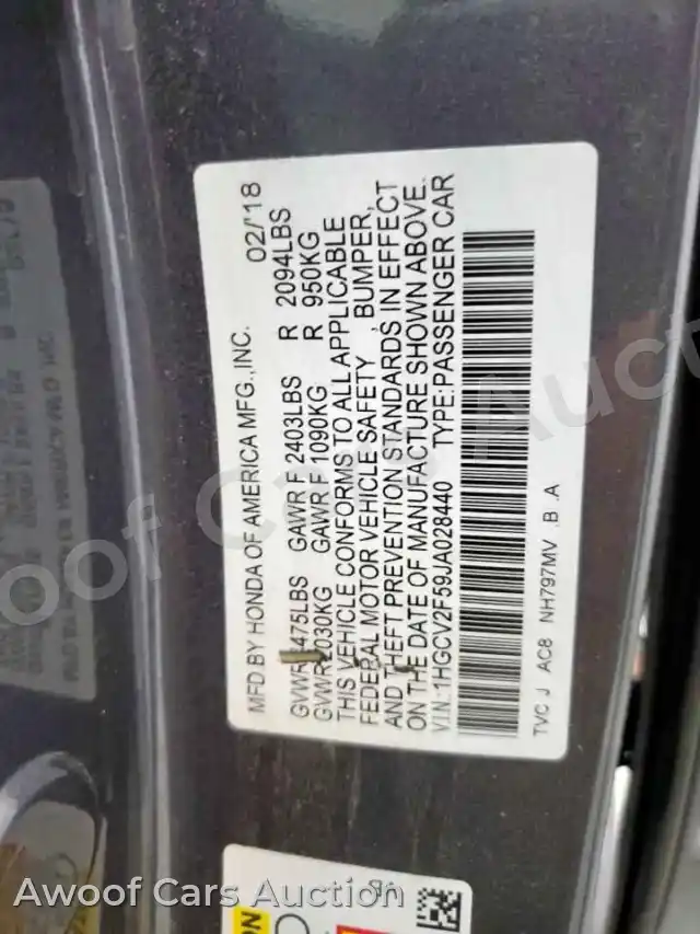 2018 Honda Accord 1HGCV2F59JA028440 — Copart auction photo 12