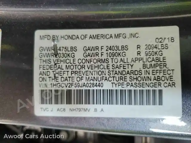 2018 Honda Accord 1HGCV2F59JA028440 — Manheim auction photo 17