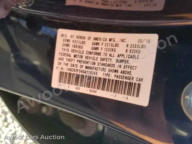 2016 Honda Accord 1HGCR2F54GA206249 — Copart auction photo 12