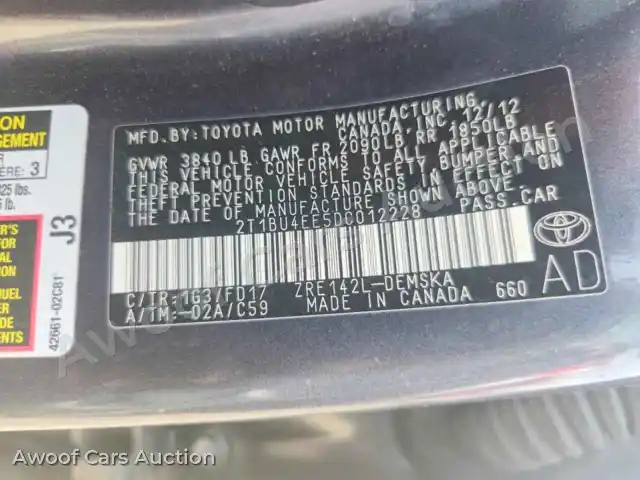 2013 Toyota Corolla 2T1BU4EE5DC012228 — Copart auction photo 12