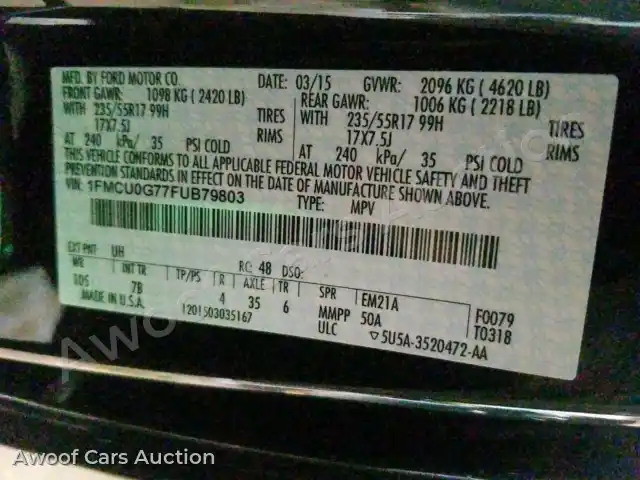 2015 Ford Escape 1FMCU0G77FUB79803 — Copart auction photo 10
