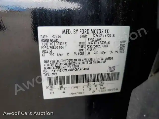 2015 Ford Explorer 1FM5K7F85FGA26465 — Copart auction photo 13
