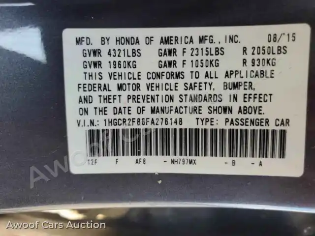 2015 Honda Accord 1HGCR2F86FA276148 — Copart auction photo 13