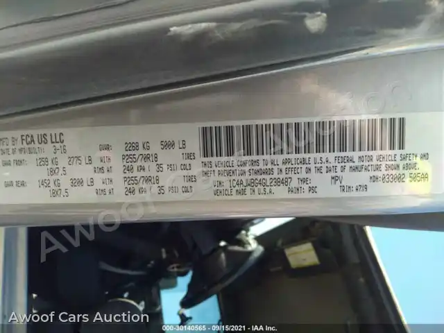 2016 Jeep Wrangler 1C4AJWBG4GL238487 — Iaai auction photo 9