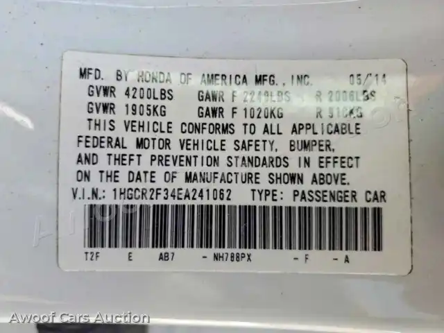 2014 Honda Accord 1HGCR2F34EA241062 — Copart auction photo 12