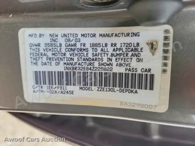 2004 Toyota Corolla 1NXBR32E84Z229822 — photo 13 de la vente Copart