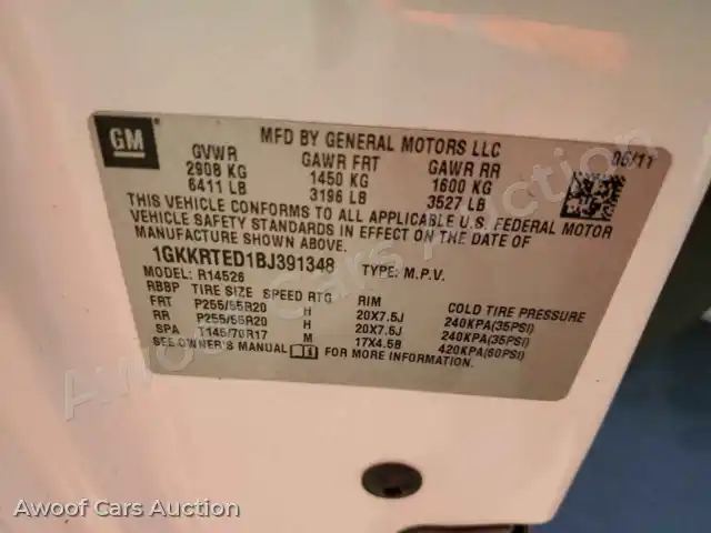 2011 GMC Acadia DEN 1GKKRTED1BJ391348 — Copart auction photo 13