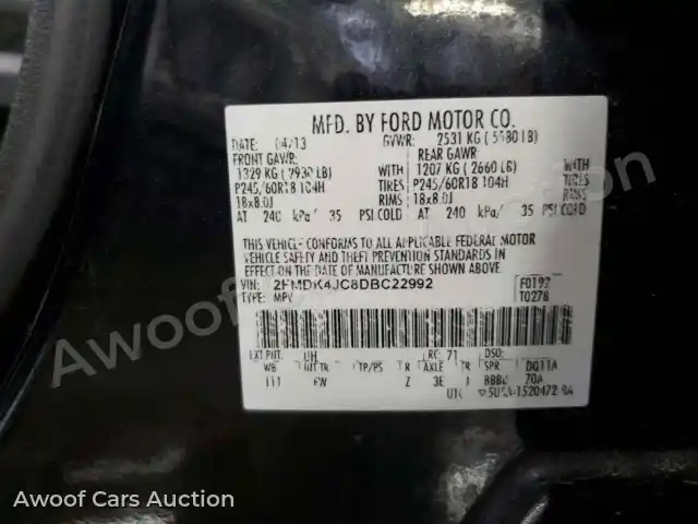 2013 Ford Edge 2FMDK4JC8DBC22992 — Copart auction photo 12
